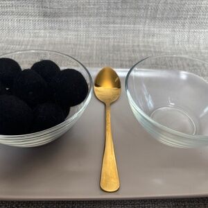 Gold Tone Spoon & Glass Bowls Practical Life Materials by Idlewild Montessori